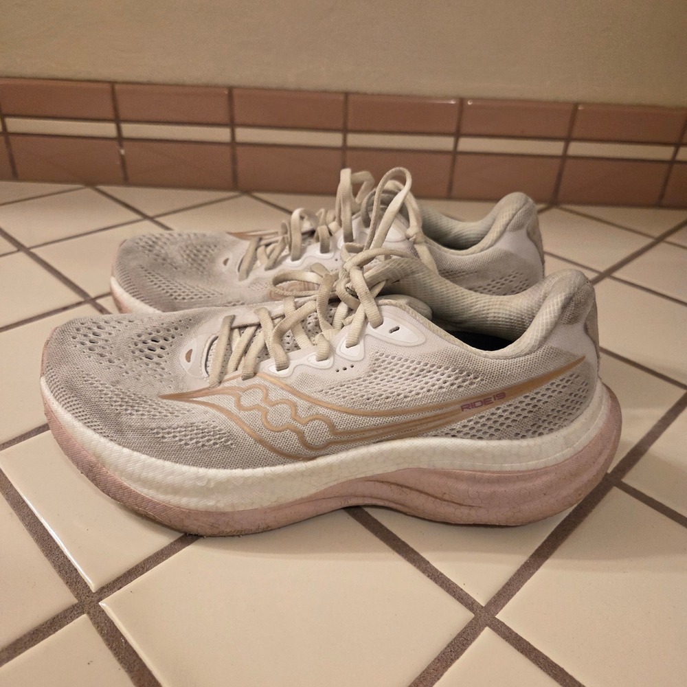 Saucony Ride 15 Womens Running Shoes White Rose Gold Pink S11055-151 Size 7.5